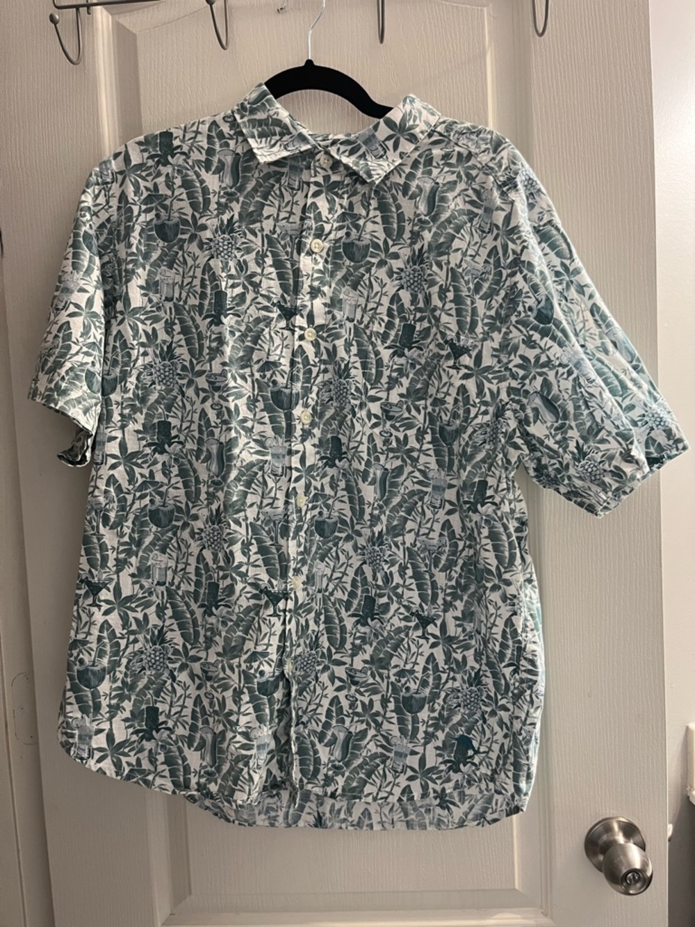 Tommy Bahama Men's L/G Floral Button-Up Shirt Short Sleeve White Green Cotton